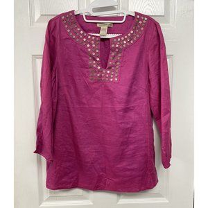 Ecologie Womens Linen Tunic Pink Embellished M